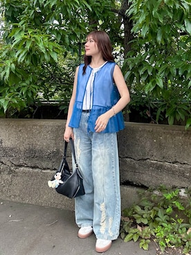 「アイテム（ベスト）」を使った、かほこ。さん（レディース・162cm）の夏コーディネート