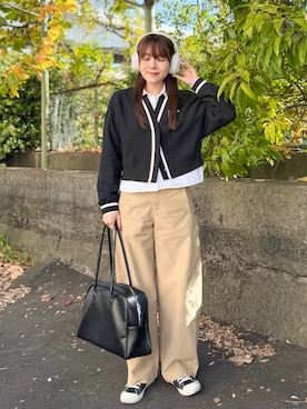 「アイテム（ボストンバッグ）」を使った、かほこ。さん（レディース・162cm）の秋コーディネート