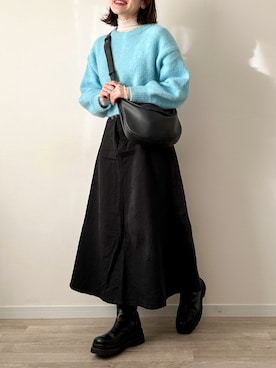 「JUNOAH（ジュノア）のシアーウェーブカットソー（Tシャツ/カットソー）」を使った、かほこ。さん（レディース・162cm）の冬コーディネート