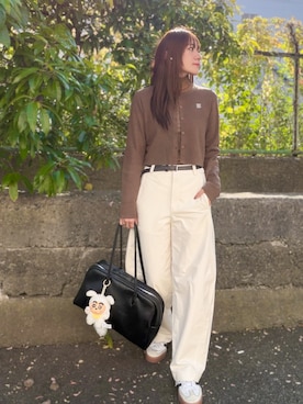 「アイテム（ボストンバッグ）」を使った、かほこ。さん（レディース・162cm）の秋コーディネート