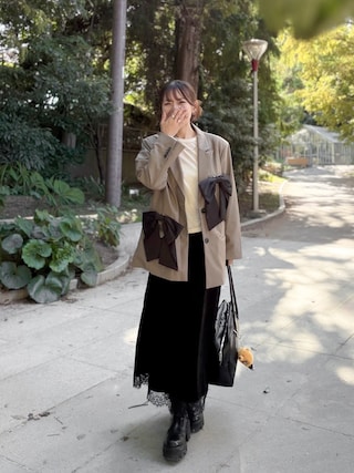 「niana(ニアナ)のビッグリボンジャケット フォーマル 結婚式 同窓会 成人式 お呼ばれ パーティー オケージョン セレモニー(テーラードジャケット)」を使った、かほこ。さん(レディース・162cm)の秋コーディネート