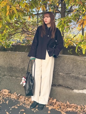 「アイテム（ボストンバッグ）」を使った、かほこ。さん（レディース・162cm）の冬コーディネート