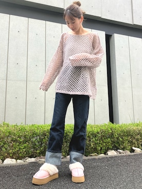 「アイテム（スリッポン、ピンク系）」を使った、ANAP officialさん（レディース・165cm）の秋コーディネート