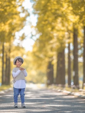 「apres les cours（アプレレクール）のアイテム（ハンチング/ベレー帽）」を使った、みかんさん（キッズ・100cm）の秋コーディネート