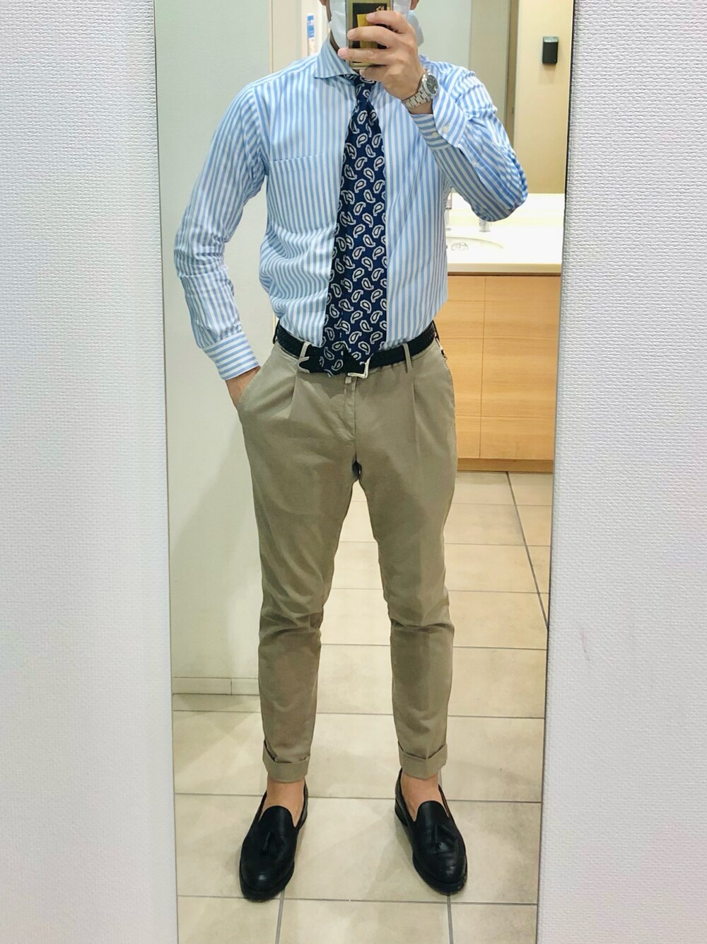 「出勤、クールビズ」｜「FRANCO BASSIのアイテム（ネクタイ、ブルー系）」を使った、RTさん（メンズ・177cm）の夏コーディネートの1枚目の写真