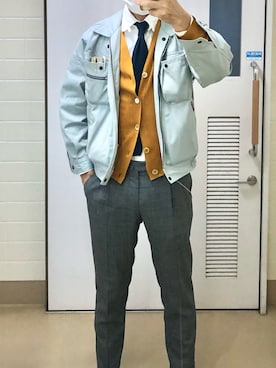 「アイテム（ビジネスシャツ）」を使った、RTさん（メンズ・177cm）の秋コーディネート