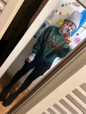 「アイテム（ニットキャップ/ビーニー、グレー系）」を使った、◎みお◎さん（レディース・150cm）の冬コーディネート