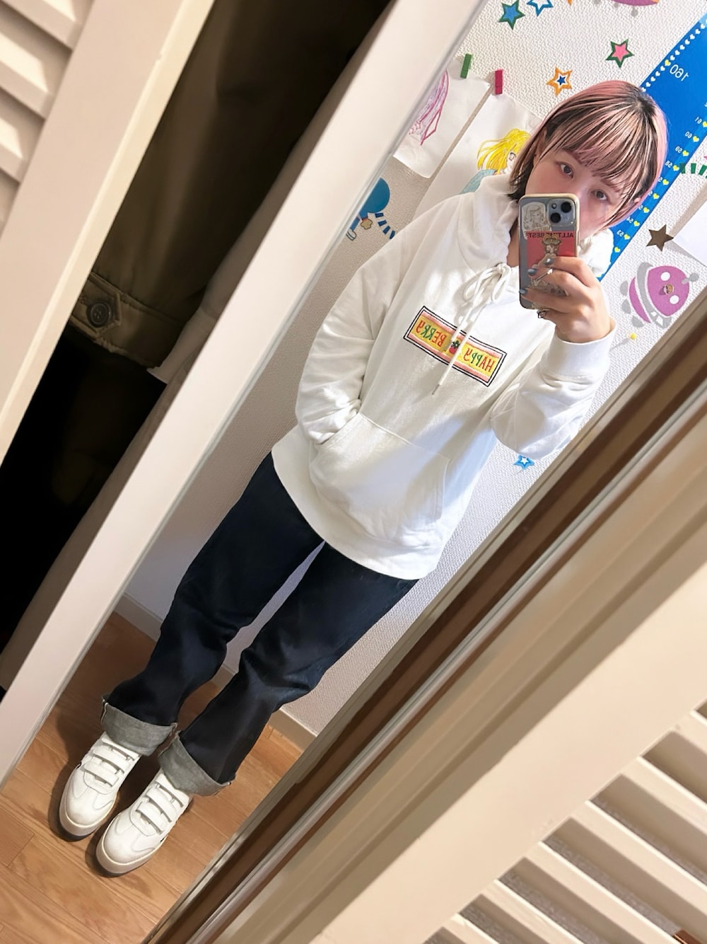 「jouetieのご近所物語 HAPPY BERRY フーディー（パーカー、ホワイト系）」を使った、◎みお◎さん（レディース・150cm）の春コーディネートの1枚目の写真