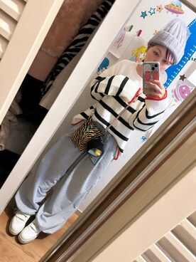 「アイテム（ニットキャップ/ビーニー、グレー系）」を使った、◎みお◎さん（レディース・150cm）の冬コーディネート