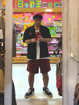「アイテム（トップス）」を使った、ニャロメさん（メンズ・165cm）の夏コーディネート