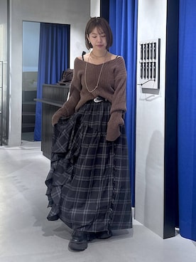 「PAGEBOY（ページボーイ）のラインフリンジティアードスカート/フリルスカート【ウエストゴム・ストレスフリー】（スカート）」を使った、まっちゃんさん（レディース・151cm）の秋コーディネート