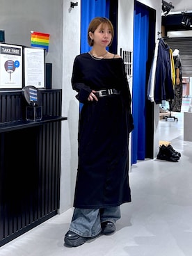 「PAGEBOY（ページボーイ）のサンドヴィンテージキリカエロングスリーブワンピース(長袖) 【ボートネック・ワンショルダー対応】（ワンピース）」を使った、まっちゃんさん（レディース・151cm）の秋コーディネート