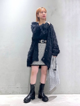 「PAGEBOY（ページボーイ）のモンスターフェザーカーディガン（カーディガン/ボレロ）」を使った、まっちゃんさん（レディース・151cm）の秋コーディネート