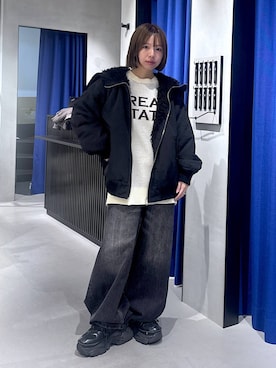 「PBLIM（ページボーイリム）の《UNISEX》スラブブリーチデニム（デニムパンツ）」を使った、まっちゃんさん（レディース・151cm）の秋コーディネート