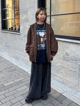 「PBLIM（ページボーイリム）の《UNISEX》ソフトスウェードブルゾン（ブルゾン）」を使った、まっちゃんさん（レディース・151cm）の秋コーディネート