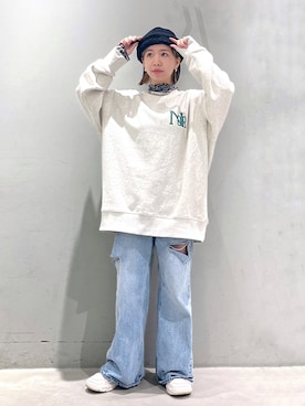 「PAGEBOY（ページボーイ）のクラックカレッジBIGスウェット（スウェット）」を使った、まっちゃんさん（レディース・151cm）の春コーディネート