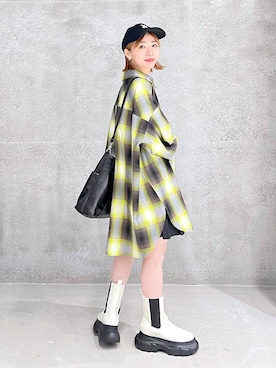 「PAGEBOY（ページボーイ）のオンブレチェックルーズシャツ（シャツ/ブラウス）」を使った、まっちゃんさん（レディース・151cm）の夏コーディネート