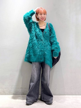 「PAGEBOY（ページボーイ）のモンスターフェザーカーディガン（カーディガン/ボレロ）」を使った、まっちゃんさん（レディース・151cm）の秋コーディネート