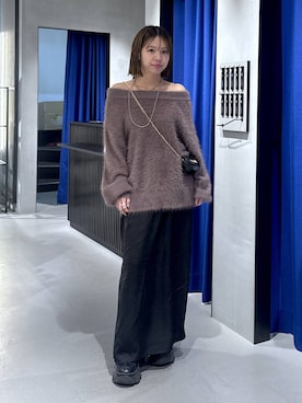 「PAGEBOY（ページボーイ）のサテンナロースカート 【ウエストゴム・ストレスフリー】（スカート）」を使った、まっちゃんさん（レディース・151cm）の冬コーディネート