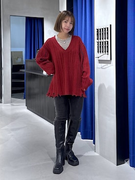 「PAGEBOY（ページボーイ）のリップスキニーデニム（デニムパンツ）」を使った、まっちゃんさん（レディース・151cm）の秋コーディネート