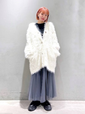 「PAGEBOY（ページボーイ）のモンスターフェザーカーディガン（カーディガン/ボレロ）」を使った、まっちゃんさん（レディース・151cm）の秋コーディネート