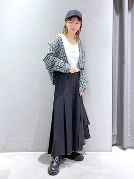「チェック柄に恋してる」｜「アイテム（キャップ）」を使った、まっちゃんさん（レディース・151cm）の春コーディネート