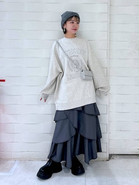 「PAGEBOY（ページボーイ）のニットビーニー（ニットキャップ/ビーニー）」を使った、まっちゃんさん（レディース・151cm）の冬コーディネート