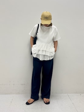 「URBAN RESEARCH Sonny Label(アーバンリサーチサニーレーベル)の『WEB限定』『UR TECH ひやサラクール』イージーワンタックパンツ(その他パンツ、ブルー系)」を使った、satoさん(レディース・156cm)の春コーディネート