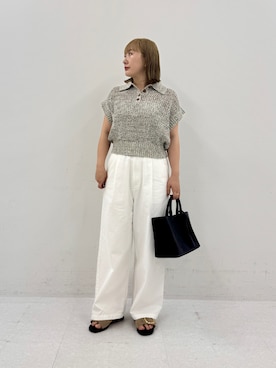 「URBAN RESEARCH Sonny Label(アーバンリサーチサニーレーベル)の襟付きメッシュニットプルオーバー(ニット/セーター、グレー系)」を使った、satoさん(レディース・156cm)の夏コーディネート