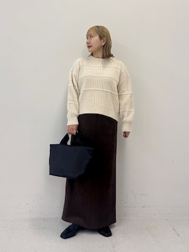 「URBAN RESEARCH Sonny Label（アーバンリサーチサニーレーベル）のイントレエンボストートバッグ（トートバッグ、ブラック系）」を使った、satoさん（レディース・156cm）の秋コーディネート