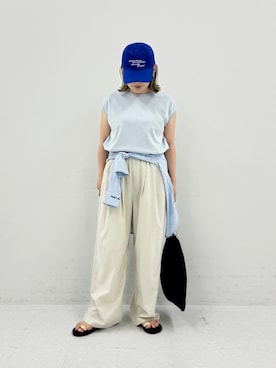 「URBAN RESEARCH Sonny Label(アーバンリサーチサニーレーベル)のエンブロイダリーメッセージキャップ(キャップ、ブルー系)」を使った、satoさん(レディース・156cm)の夏コーディネート