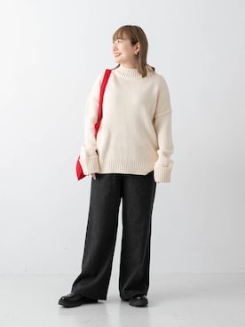 「冬の差し色コーデ」｜satoさん（レディース・156cm）の冬コーディネート