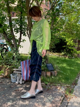 「Ameri（アメリ）のアイテム（モカシン/デッキシューズ）」を使った、レオンママさん（レディース・153cm）の夏コーディネート