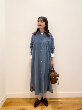 「FORK&SPOON（フォークアンドスプーン）のFORK&SPOON　バンドカラーダブルクロスシャツ（シャツ/ブラウス）」を使った、せいくらさん（レディース・158cm）の秋コーディネート