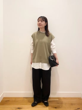 「FORK&SPOON（フォークアンドスプーン）のFORK&SPOON　バンドカラーダブルクロスシャツ（シャツ/ブラウス）」を使った、せいくらさん（レディース・158cm）の秋コーディネート