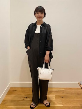 「アイテム（サロペット/オーバーオール、グレー系）」を使った、せいくらさん（レディース・159cm）の夏コーディネート