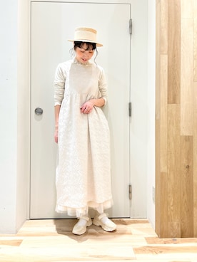 「Samansa Mos2（サマンサ モスモス）のインナー付花柄ジャカードキャミワンピース（ワンピース）」を使った、タブンネさん（レディース・166cm）の冬コーディネート