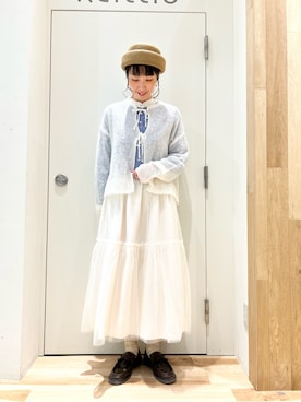 「Samansa Mos2（サマンサ モスモス）の透かしニットカーディガン（カーディガン/ボレロ）」を使った、タブンネさん（レディース・166cm）の冬コーディネート