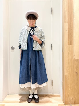 「デニムワンピース」｜「アイテム（ノーカラージャケット）」を使った、タブンネさん（レディース・166cm）の夏コーディネート