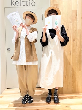 「カンカン帽」｜「アイテム（ジャンパースカート）」を使った、タブンネさん（レディース・166cm）の春コーディネート