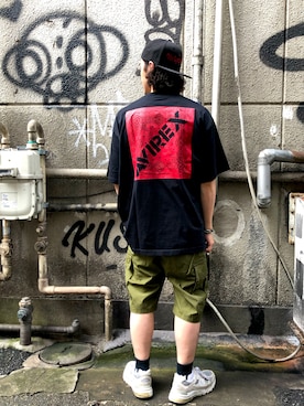 「AVIREX（アヴィレックス）の【直営店限定】エアフォース ベースキャップ/AIR FORCE BACES CAP（キャップ）」を使った、Akinori Iwataさん（メンズ・167cm）の夏コーディネート