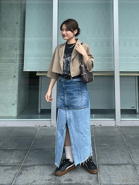 「ロックT」｜「アイテム（ジャケット/アウター）」を使った、ユウミさん（レディース・153cm）の夏コーディネート