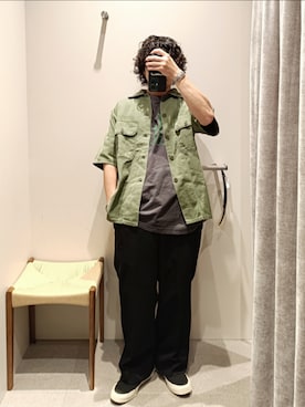 「usedのアイテム（シャツ/ブラウス、グリーン系）」を使った、D.nakamuraさん（メンズ・167cm）の夏コーディネート