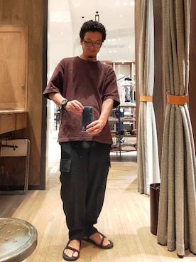 「VAINL ARCHIVE（ヴァイナルアーカイブ）のアイテム（Tシャツ/カットソー）」を使った、D.nakamuraさん（メンズ・170cm）の夏コーディネート