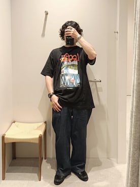 「loose. jointsのアイテム（Tシャツ/カットソー、ブラック系）」を使った、D.nakamuraさん（メンズ・167cm）の夏コーディネート