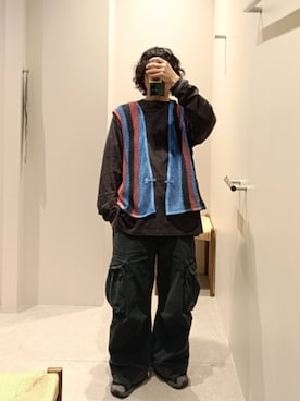 「yaeca parkのアイテム（Tシャツ/カットソー、ブラック系）」を使った、D.nakamuraさん（メンズ・167cm）の春コーディネート