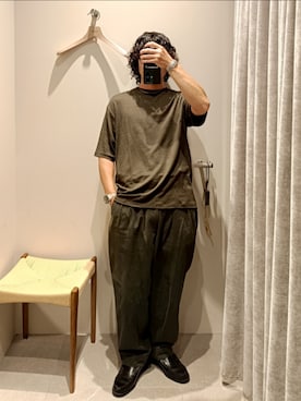 「Steven Alan（スティーブンアラン）のアイテム（ニット/セーター、グリーン系）」を使った、D.nakamuraさん（メンズ・167cm）の夏コーディネート