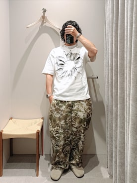「The Trilogy Tapes（ザトリロジーテープス）のアイテム（Tシャツ/カットソー、ホワイト系）」を使った、D.nakamuraさん（メンズ・167cm）の夏コーディネート