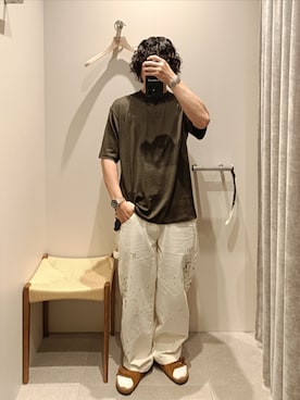 「Steven Alan（スティーブンアラン）のアイテム（ニット/セーター、グリーン系）」を使った、D.nakamuraさん（メンズ・167cm）の夏コーディネート