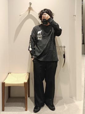 「Parra（パーラ）のアイテム（Tシャツ/カットソー、ブラック系）」を使った、D.nakamuraさん（メンズ・167cm）の春コーディネート